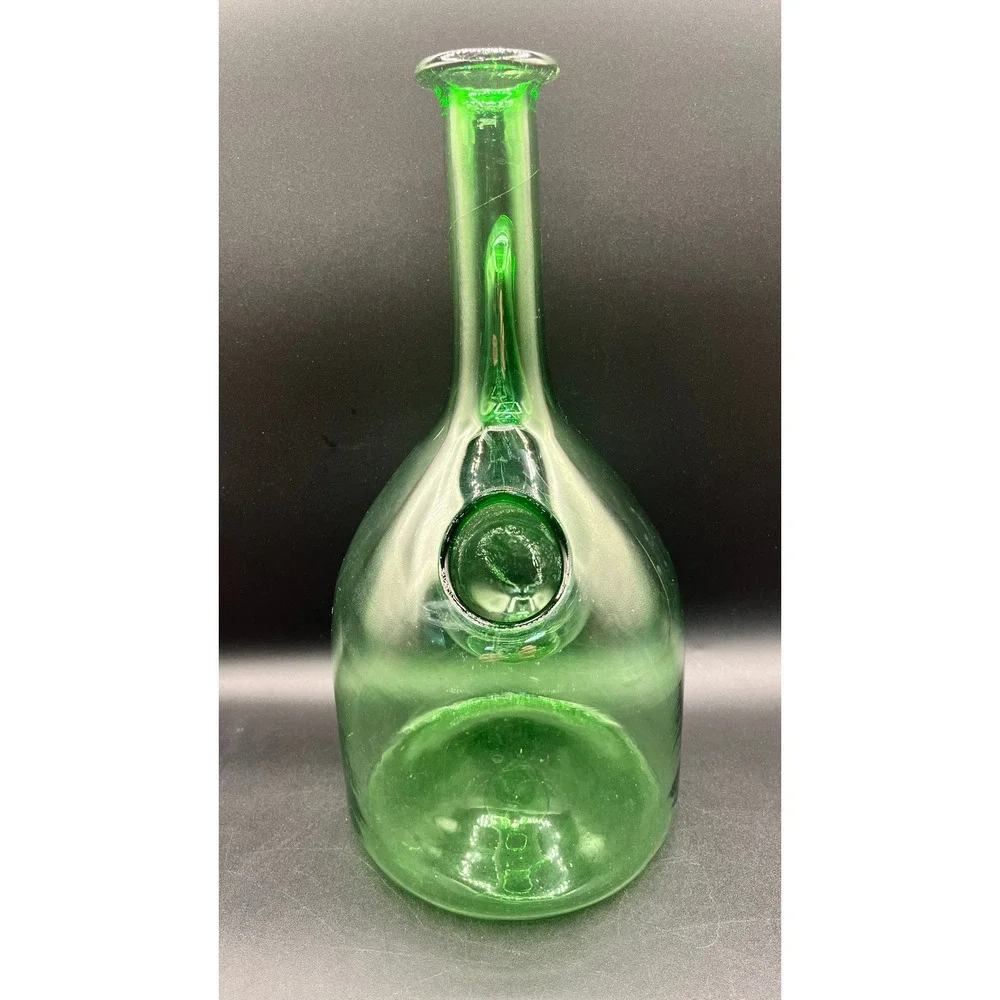 Vtg Green Hand Blown Glass Wine Decanter w/ Internal Ice‎ Chamber Chiller 19